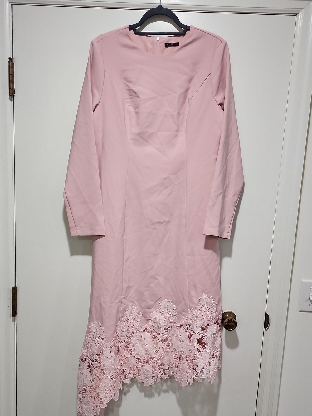 MOTF Pale Pink Long Sleeve Dress with Lace Hem